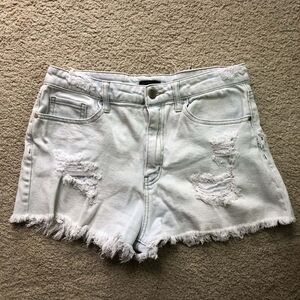 Material Girl Distressed White Denim Shorts
